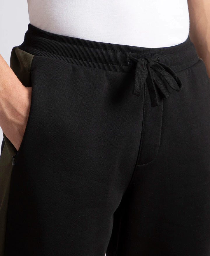 Super Combed Cotton Rich Fleece Fabric Regular Fit Jogger with Zipper Pockets - Black