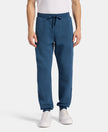 Super Combed Cotton Rich Fleece Fabric Regular Fit Jogger with Zipper Pockets - Blue Wing Teal