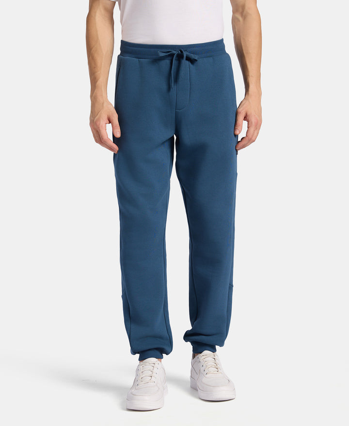 Super Combed Cotton Rich Fleece Fabric Regular Fit Jogger with Zipper Pockets - Blue Wing Teal