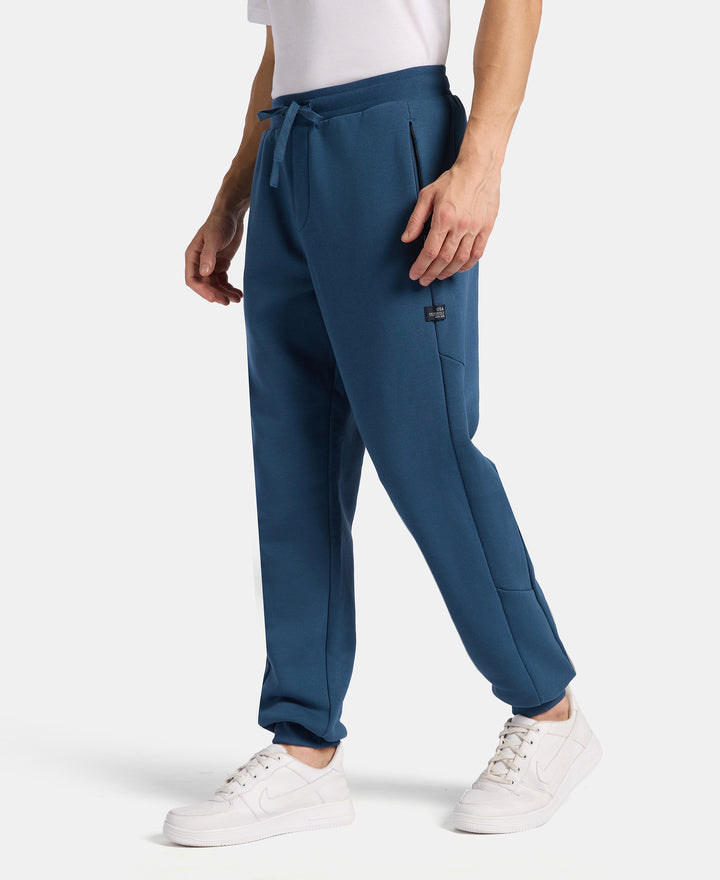 Super Combed Cotton Rich Fleece Fabric Regular Fit Jogger with Zipper Pockets - Blue Wing Teal