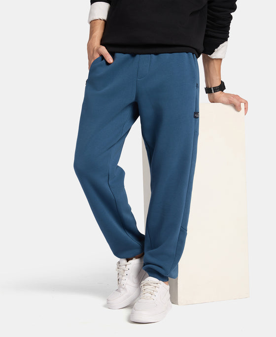 Super Combed Cotton Rich Fleece Fabric Regular Fit Jogger with Zipper Pockets - Blue Wing Teal
