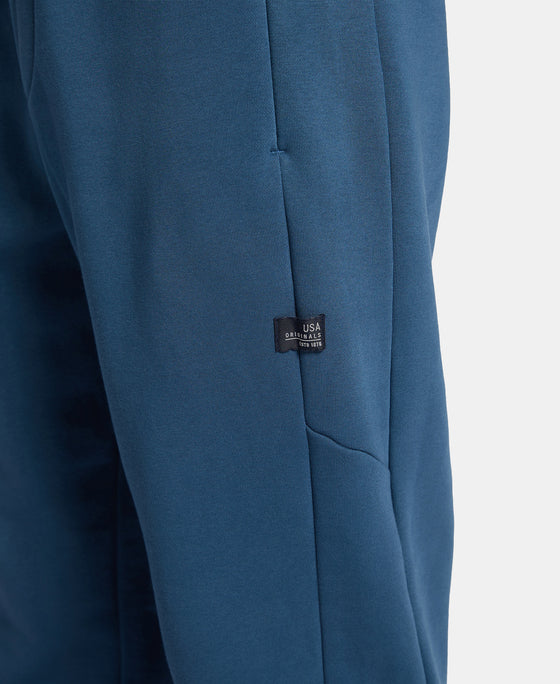 Super Combed Cotton Rich Fleece Fabric Regular Fit Jogger with Zipper Pockets - Blue Wing Teal