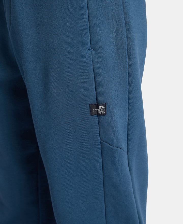 Super Combed Cotton Rich Fleece Fabric Regular Fit Jogger with Zipper Pockets - Blue Wing Teal