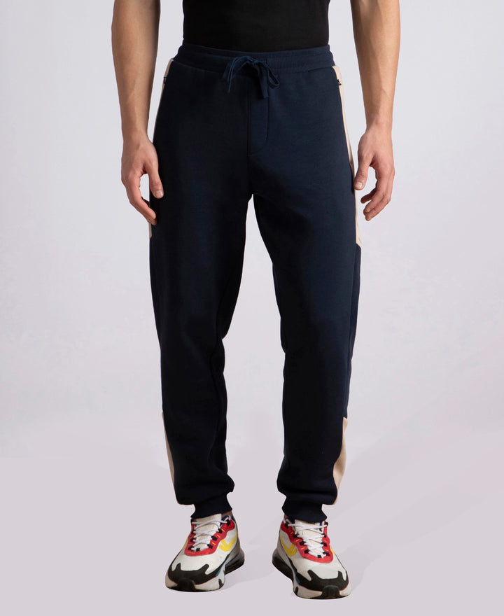 Super Combed Cotton Rich Fleece Fabric Regular Fit Jogger with Zipper Pockets - Navy