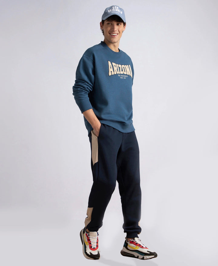 Super Combed Cotton Rich Fleece Fabric Regular Fit Jogger with Zipper Pockets - Navy