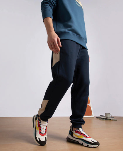 Super Combed Cotton Rich Fleece Fabric Regular Fit Jogger with Zipper Pockets - Navy