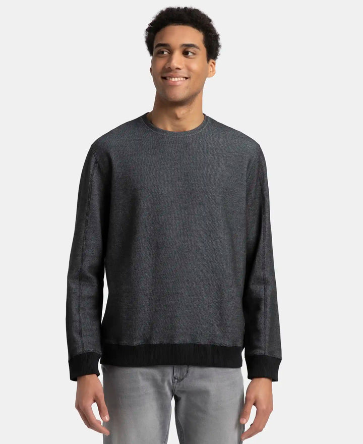 Super Combed Cotton Rich Sweatshirt with Ribbed Cuffs - Black