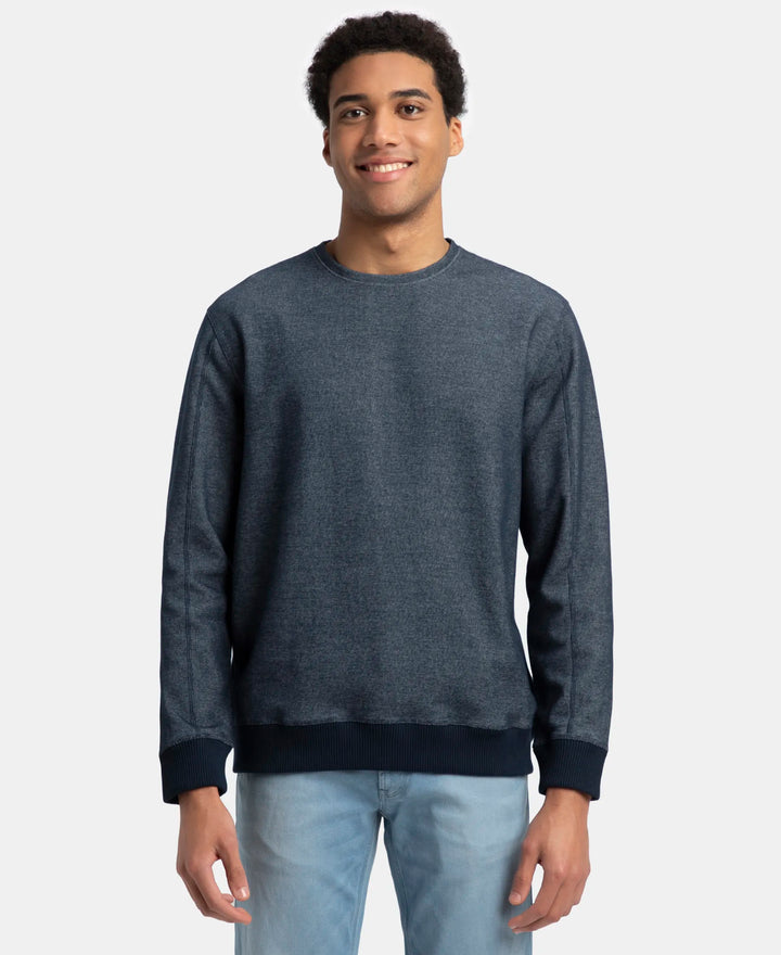Super Combed Cotton Rich Sweatshirt with Ribbed Cuffs - Navy