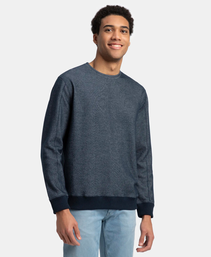 Super Combed Cotton Rich Sweatshirt with Ribbed Cuffs - Navy