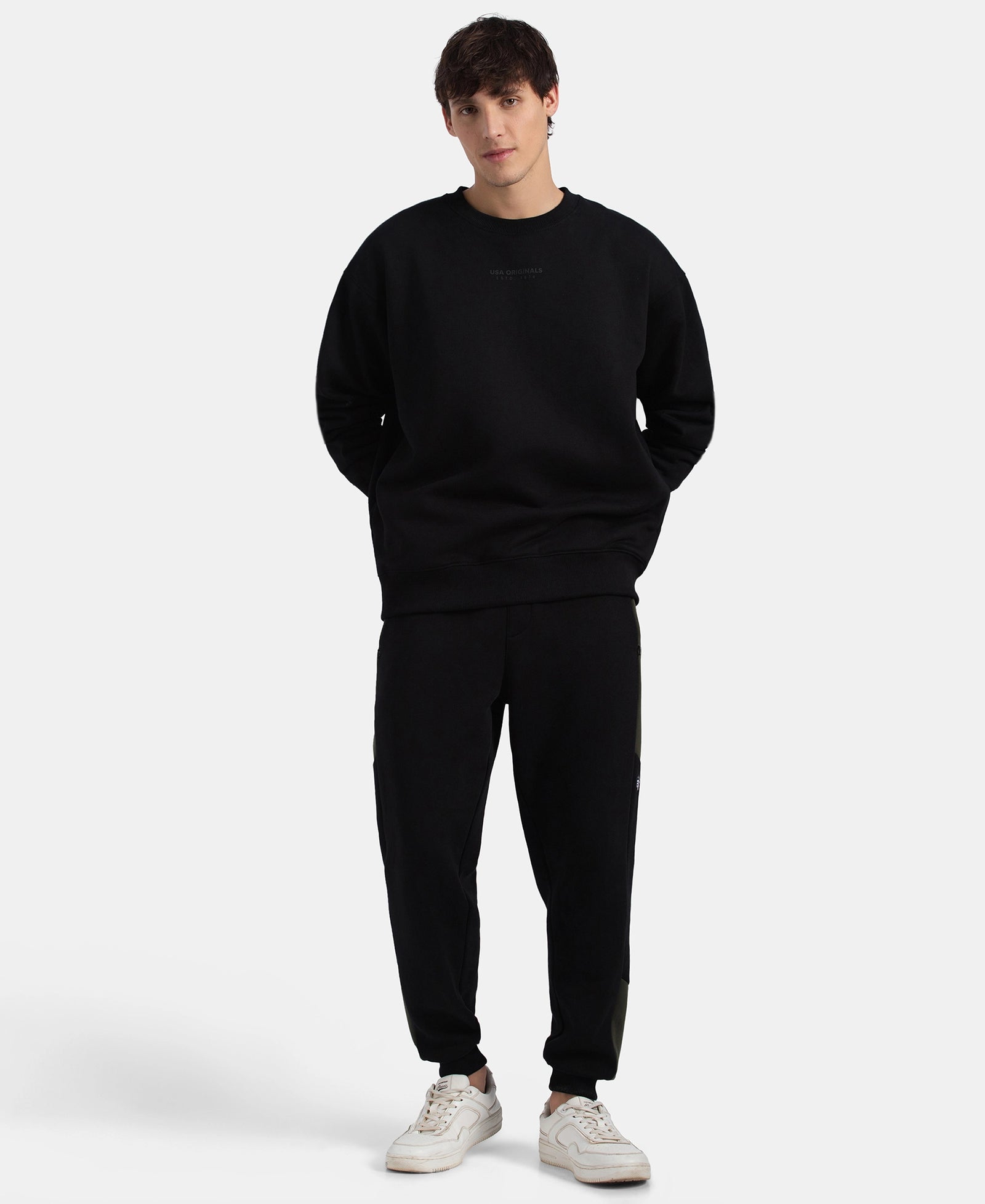 Super Combed Cotton Rich Graphic Print Fleece Sweatshirt with StayWarm Technology - Black