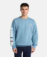Super Combed Cotton Rich Graphic Print Fleece Sweatshirt with StayWarm Technology  - Provincial Blue
