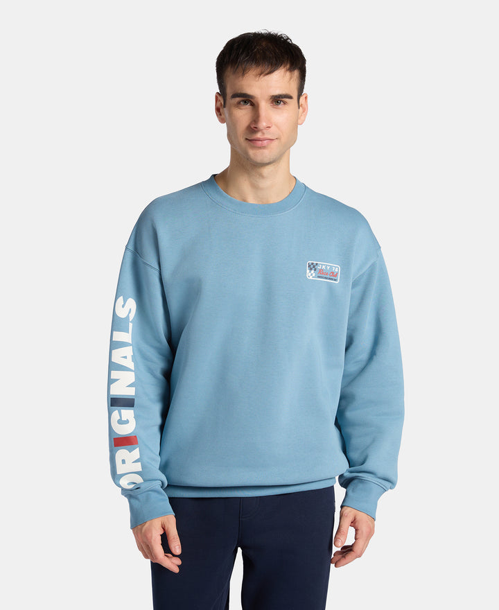 Super Combed Cotton Rich Graphic Print Fleece Sweatshirt with StayWarm Technology  - Provincial Blue