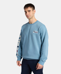Super Combed Cotton Rich Graphic Print Fleece Sweatshirt with StayWarm Technology  - Provincial Blue