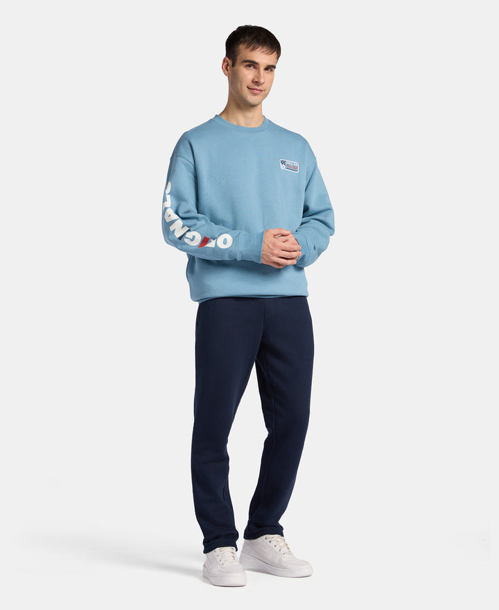 Super Combed Cotton Rich Graphic Print Fleece Sweatshirt with StayWarm Technology  - Provincial Blue
