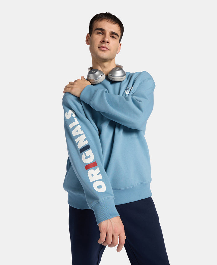 Super Combed Cotton Rich Graphic Print Fleece Sweatshirt with StayWarm Technology  - Provincial Blue