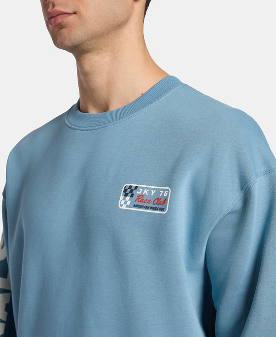Super Combed Cotton Rich Graphic Print Fleece Sweatshirt with StayWarm Technology  - Provincial Blue