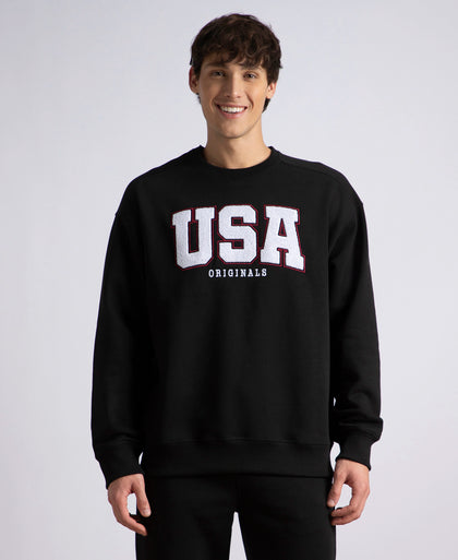 Super Combed Cotton Rich Fleece Printed Sweatshirt with StayWarm Technology - Black