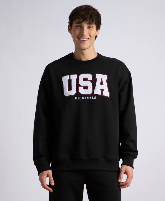 Super Combed Cotton Rich Fleece Printed Sweatshirt with StayWarm Technology - Black