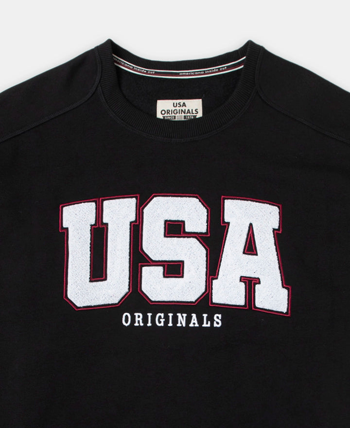 Super Combed Cotton Rich Fleece Printed Sweatshirt with StayWarm Technology - Black