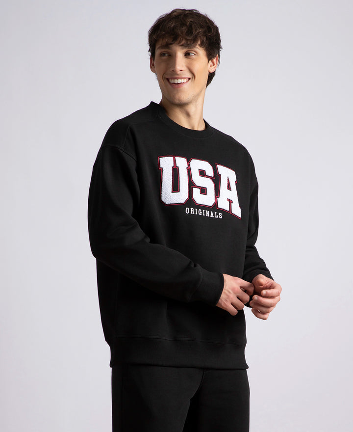 Super Combed Cotton Rich Fleece Printed Sweatshirt with StayWarm Technology - Black