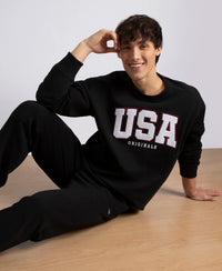 Super Combed Cotton Rich Fleece Printed Sweatshirt with StayWarm Technology - Black