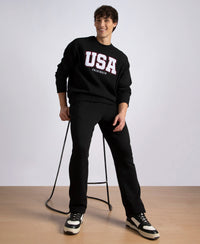 Super Combed Cotton Rich Fleece Printed Sweatshirt with StayWarm Technology - Black