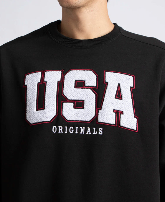 Super Combed Cotton Rich Fleece Printed Sweatshirt with StayWarm Technology - Black