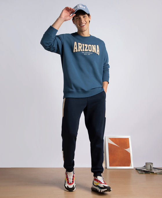 Super Combed Cotton Rich Fleece Printed Sweatshirt with StayWarm Technology - Ensign Blue