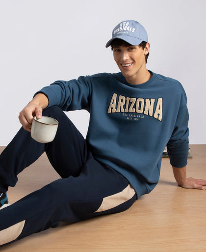 Super Combed Cotton Rich Fleece Printed Sweatshirt with StayWarm Technology - Ensign Blue