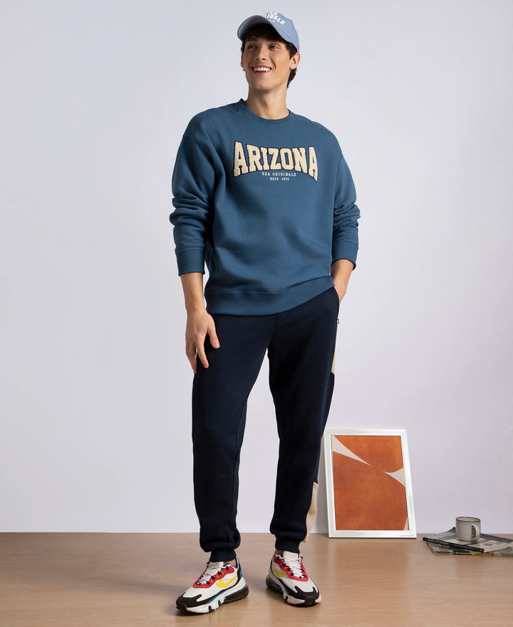 Super Combed Cotton Rich Fleece Printed Sweatshirt with StayWarm Technology - Ensign Blue