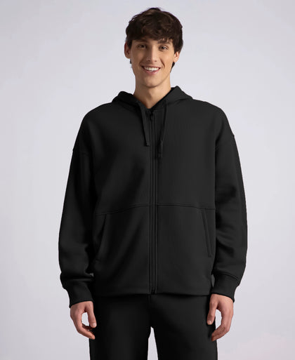Oversized Super Combed Cotton Rich Fleece Jacket with StayWarm Technology - Black