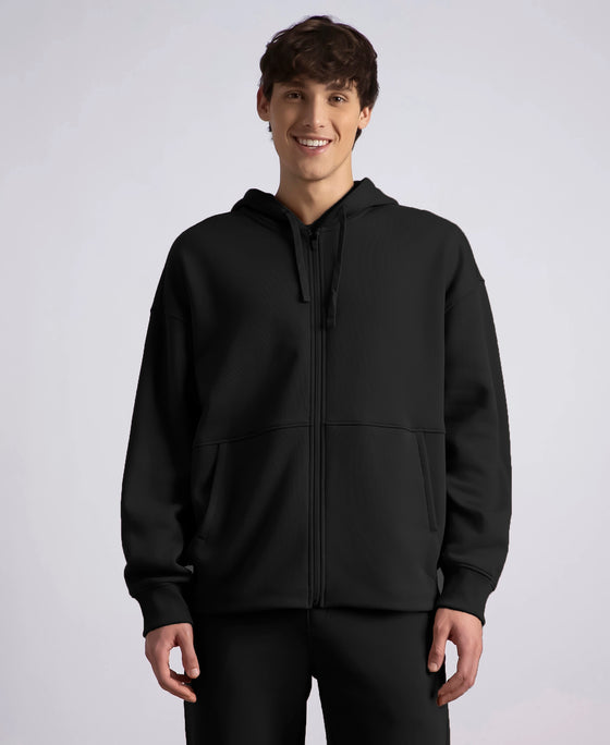 Oversized Super Combed Cotton Rich Fleece Jacket with StayWarm Technology - Black