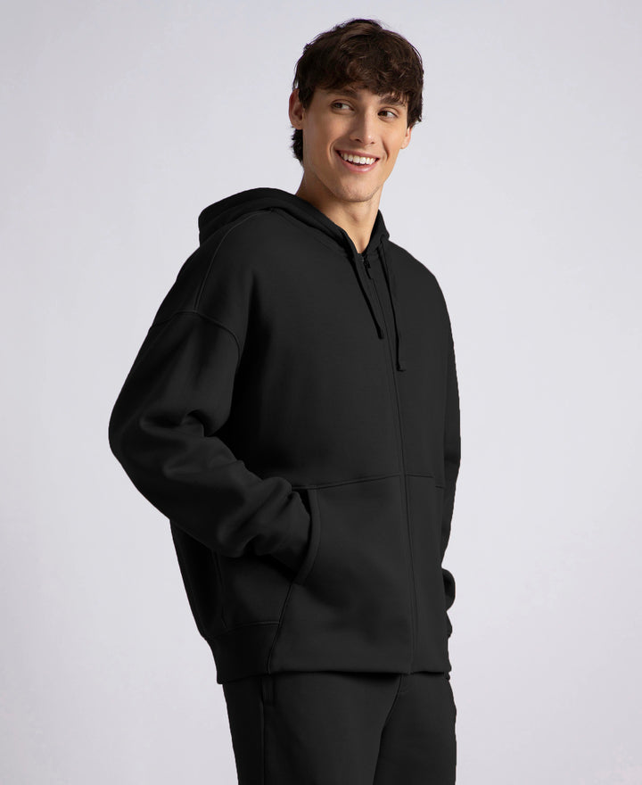 Oversized Super Combed Cotton Rich Fleece Jacket with StayWarm Technology - Black