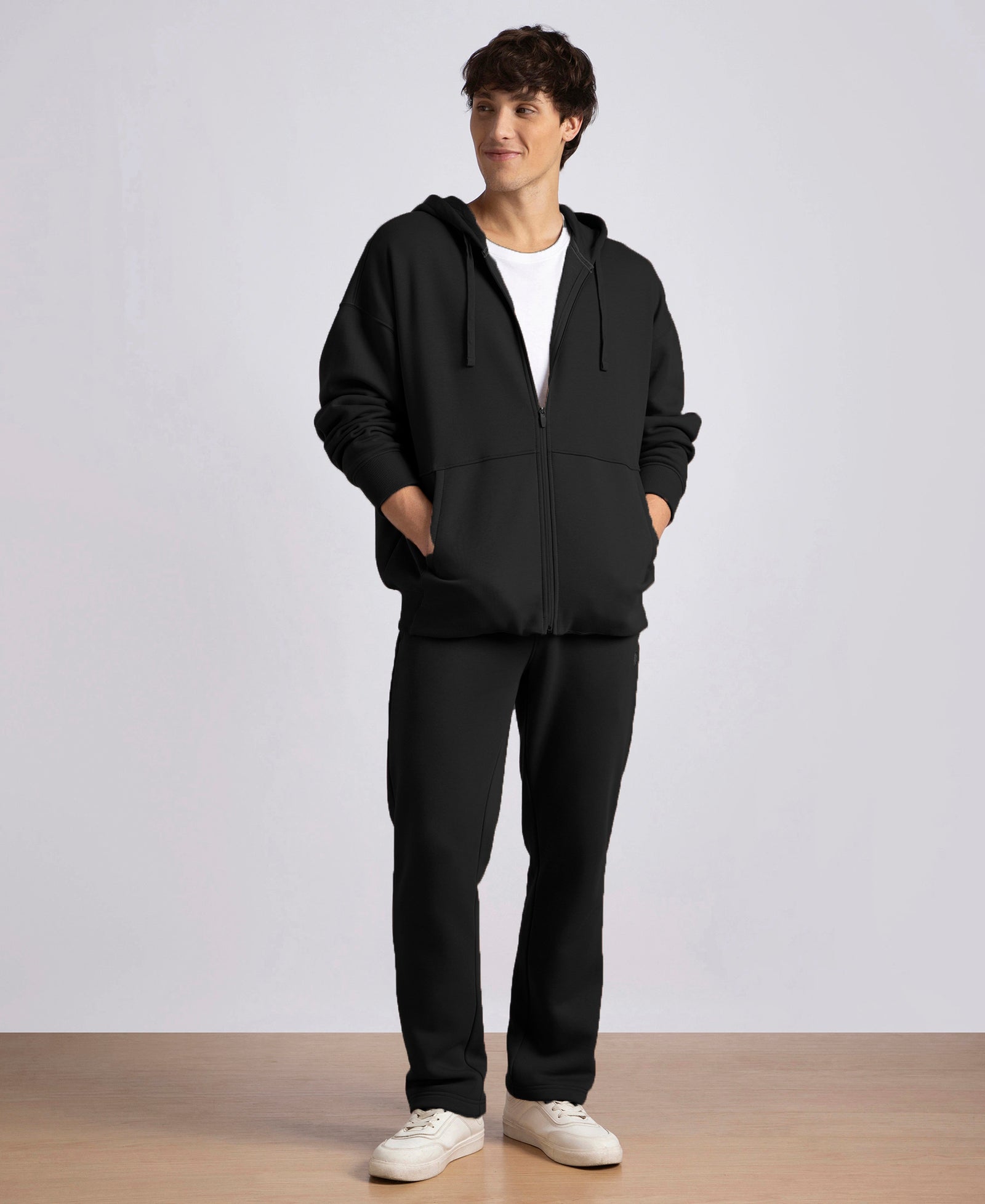 Oversized Super Combed Cotton Rich Fleece Jacket with StayWarm Technology - Black