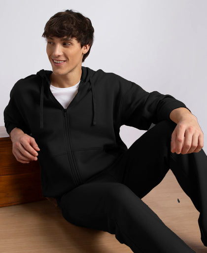 Oversized Super Combed Cotton Rich Fleece Jacket with StayWarm Technology - Black