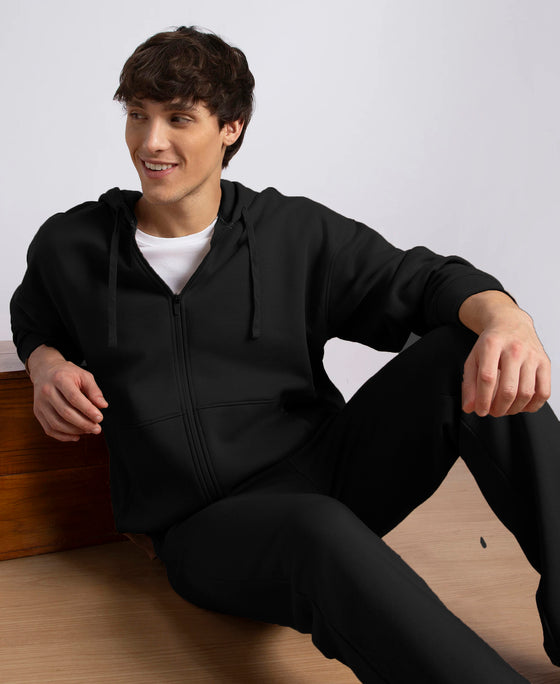 Oversized Super Combed Cotton Rich Fleece Jacket with StayWarm Technology - Black