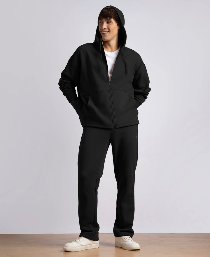 Oversized Super Combed Cotton Rich Fleece Jacket with StayWarm Technology - Black