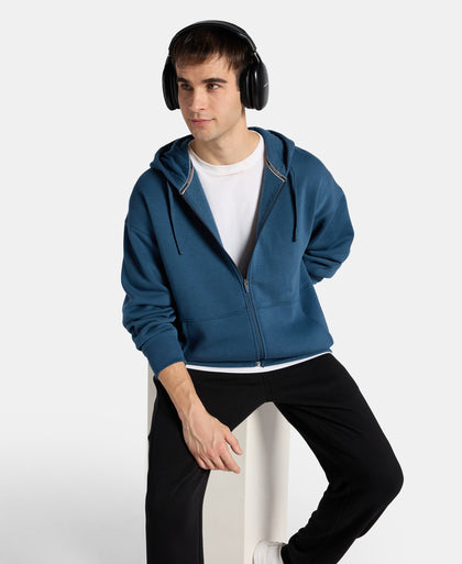 Oversized Super Combed Cotton Rich Fleece Jacket with StayWarm Technology - Blue Wing Teal