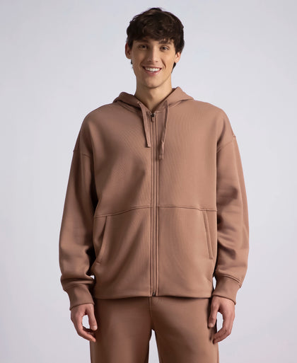Oversized Super Combed Cotton Rich Fleece Jacket with StayWarm Technology - Brownie