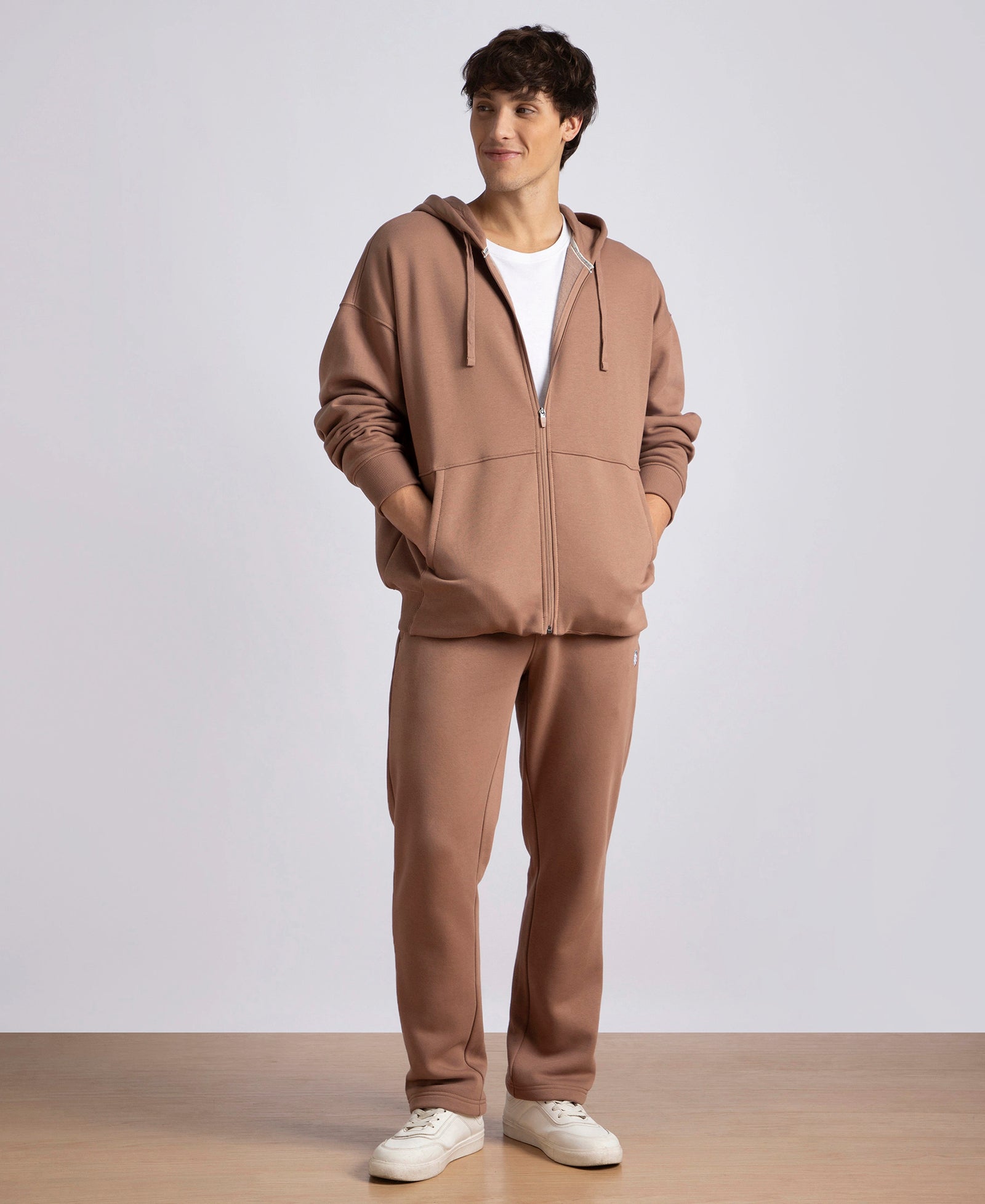 Oversized Super Combed Cotton Rich Fleece Jacket with StayWarm Technology - Brownie