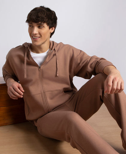 Oversized Super Combed Cotton Rich Fleece Jacket with StayWarm Technology - Brownie