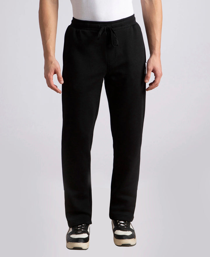 Super Combed Cotton Rich Straight Fit Fleece Trackpants with StayWarm Technology - Black