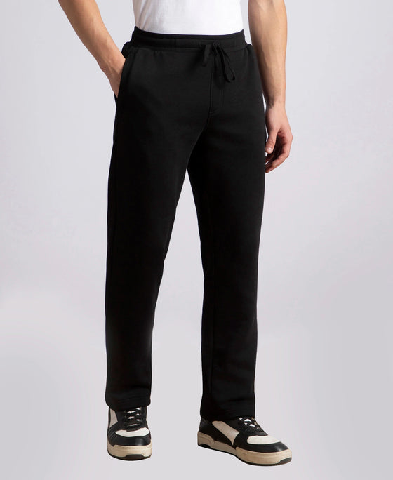 Super Combed Cotton Rich Straight Fit Fleece Trackpants with StayWarm Technology - Black