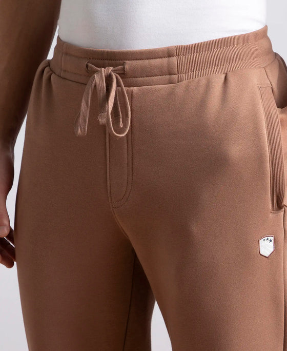 Super Combed Cotton Rich Straight Fit Fleece Trackpants with StayWarm Technology - Brownie
