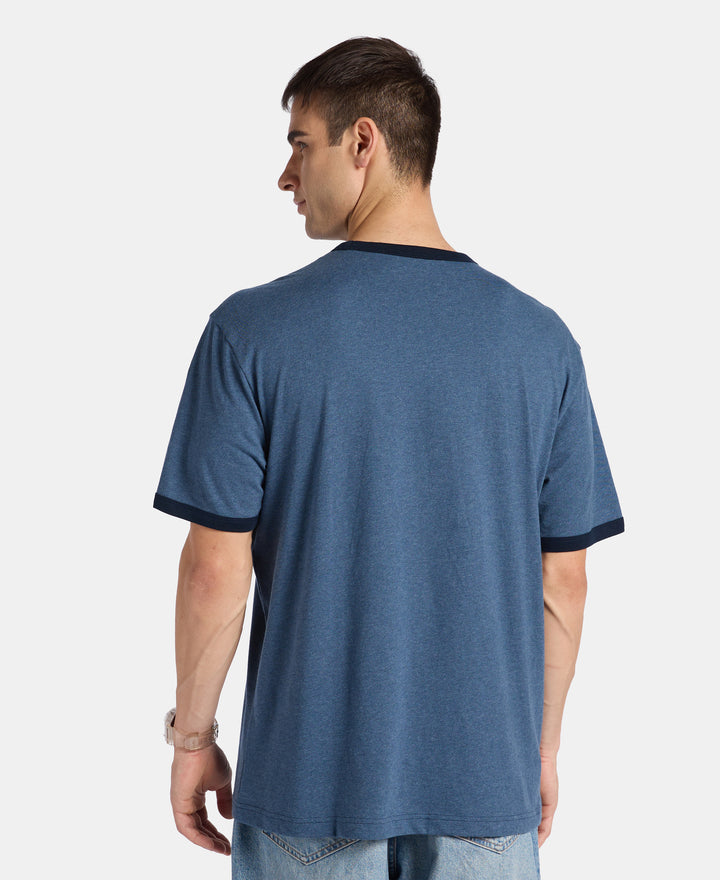 Super Combed Cotton Rich Relaxed Fit Graphic Printed T-Shirt - Insignia Blue Melange