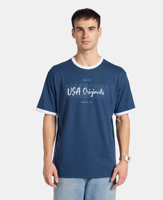 Super Combed Cotton Rich Relaxed Fit Graphic Printed T-Shirt - Insignia Blue