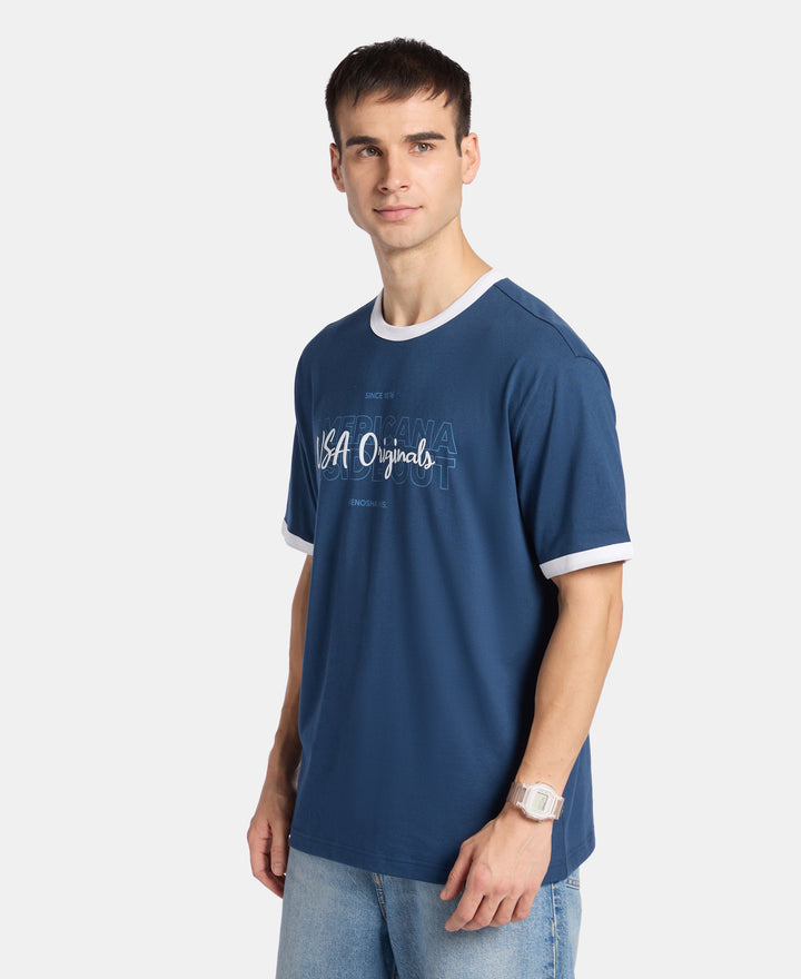 Super Combed Cotton Rich Relaxed Fit Graphic Printed T-Shirt - Insignia Blue