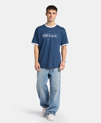 Super Combed Cotton Rich Relaxed Fit Graphic Printed T-Shirt - Insignia Blue