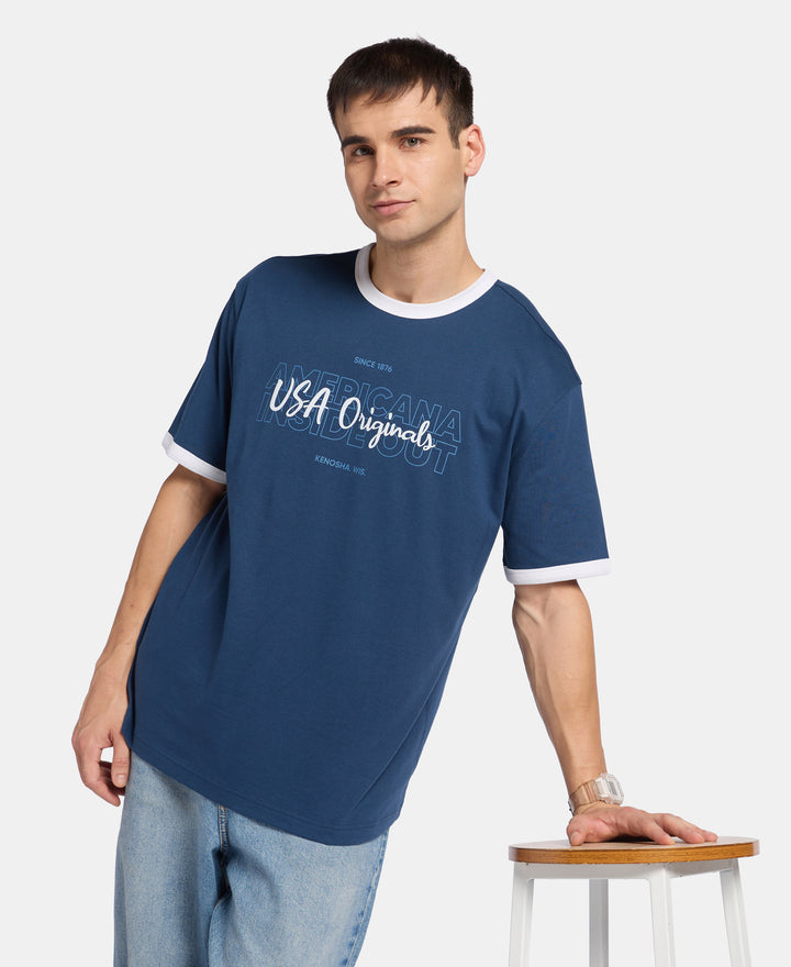 Super Combed Cotton Rich Relaxed Fit Graphic Printed T-Shirt - Insignia Blue