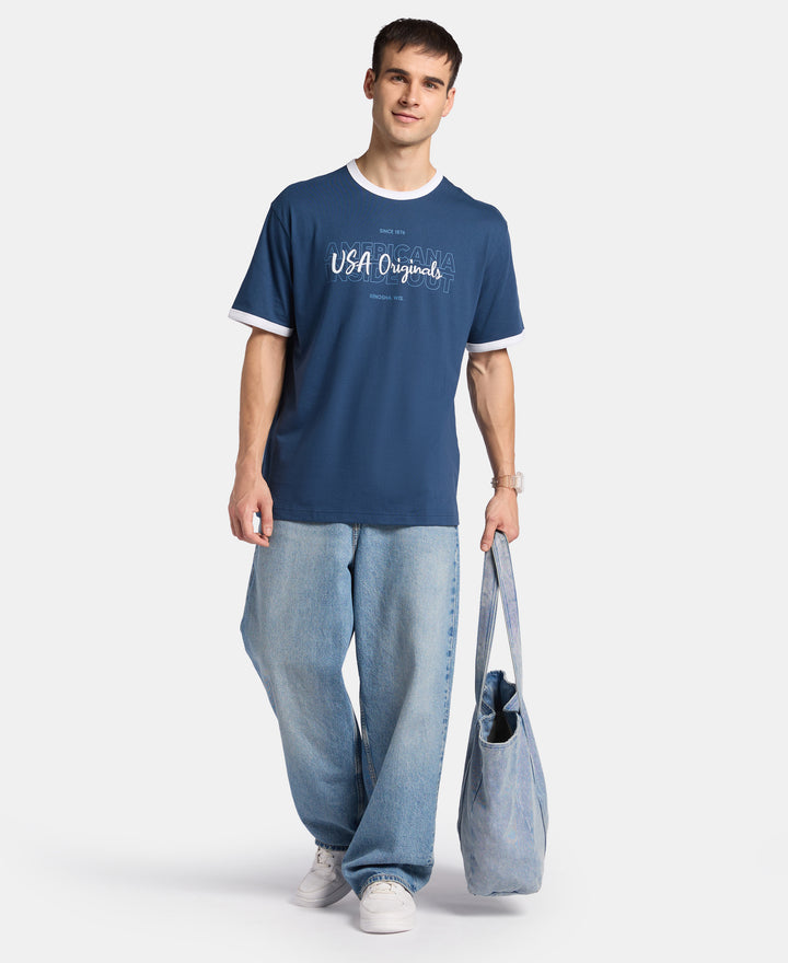 Super Combed Cotton Rich Relaxed Fit Graphic Printed T-Shirt - Insignia Blue